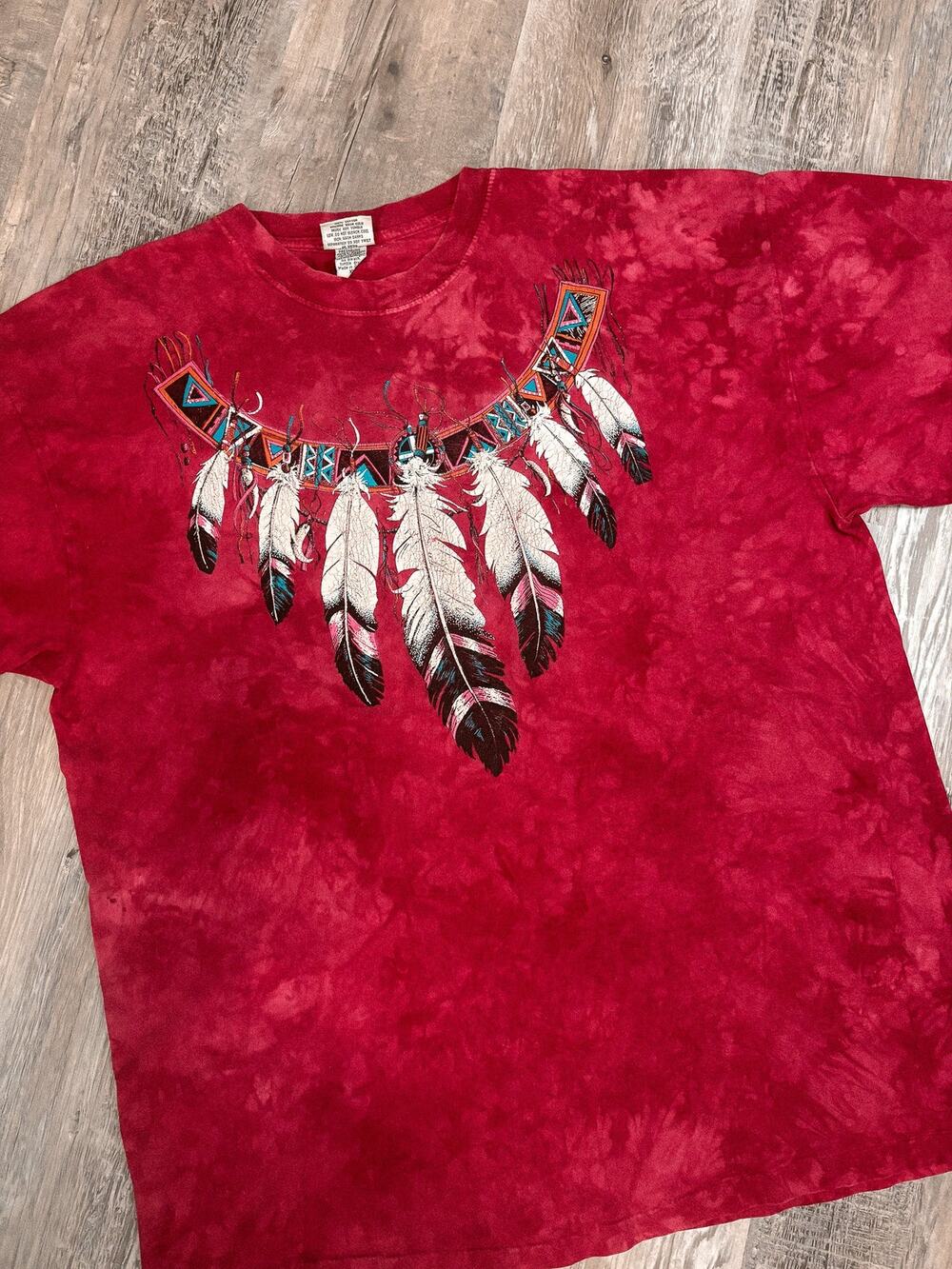 vintage single stitch ragtops glitter feathers native american tie dye tee
